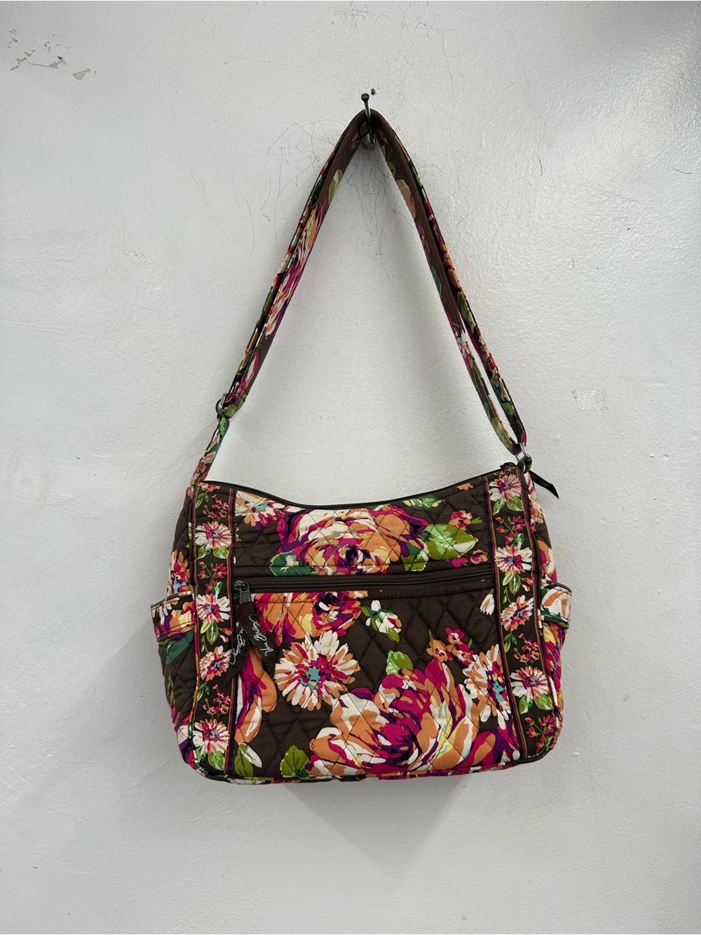 Vera Bradley Quilted Floral Shoulder Bag in Brown with Multicolor Blooms